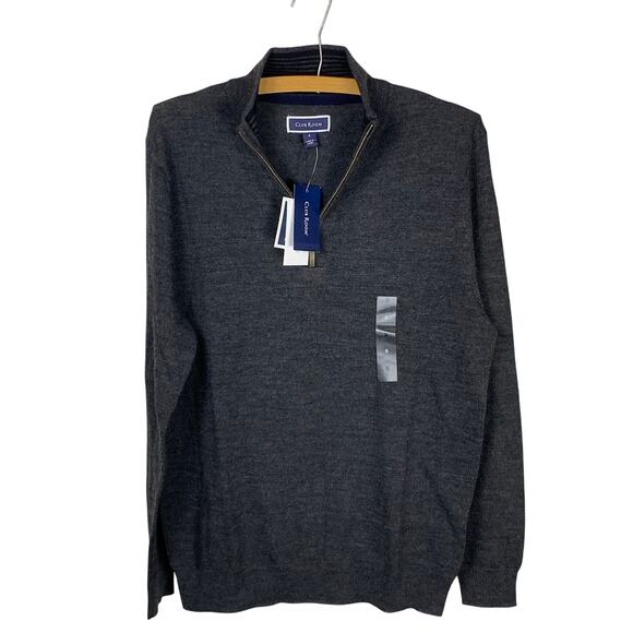 Club Room Charcoal Grey Quarter Zip Merino Wool Blend Sweater Size XXL NWT - Picture 2 of 8